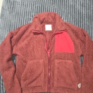 Marine Layer Jacket Womens XS Red Sherpa Zip Fleece Deep Pile Respun